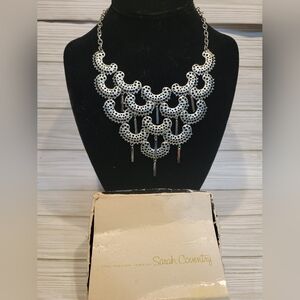 Vintage Sarah Coventry Silver Tone Statement Bib Necklace w Box Signed